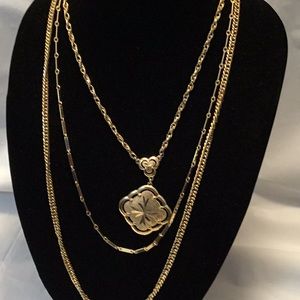 Vintage Multi Chain Gold Tone  Pendant Necklace